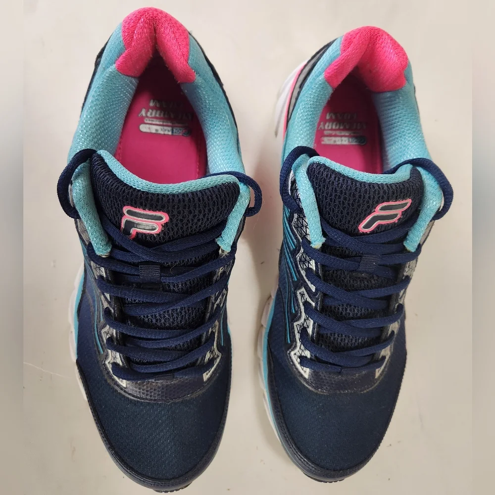 Fila Countdown Running Shoes Memory Foam Blue Pink Teal size 10